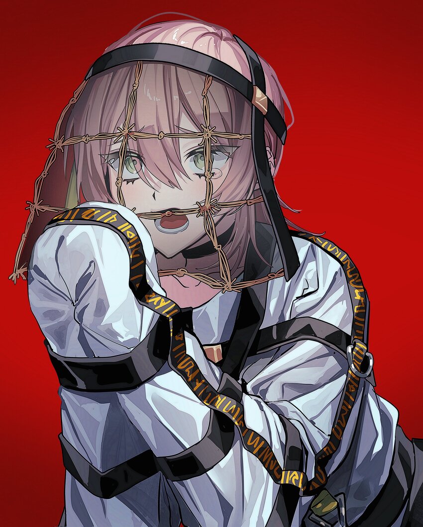 1girl absurdres barbed_wire crying highres kusunoki_muu milgram official_alternate_costume open_mouth red_background tears veil zun_bird