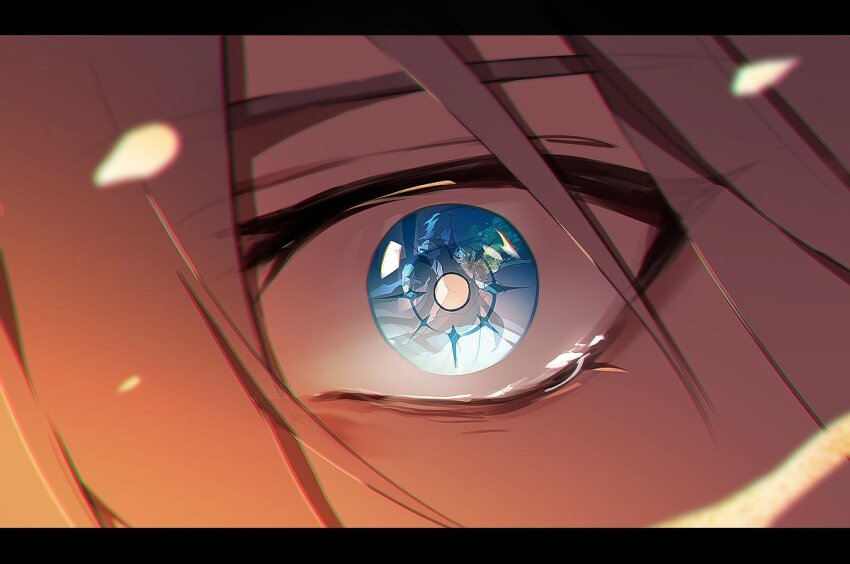 2boys black_coat blonde_hair blue_eyes coat commentary eye_focus eye_reflection eyelashes hair_between_eyes honkai:_star_rail honkai_(series) looking_at_another male_focus minarii_s multiple_boys mydei_(honkai:_star_rail) open_clothes open_coat phainon_(honkai:_star_rail) reflection stab tearing_up white_hair yellow_blood