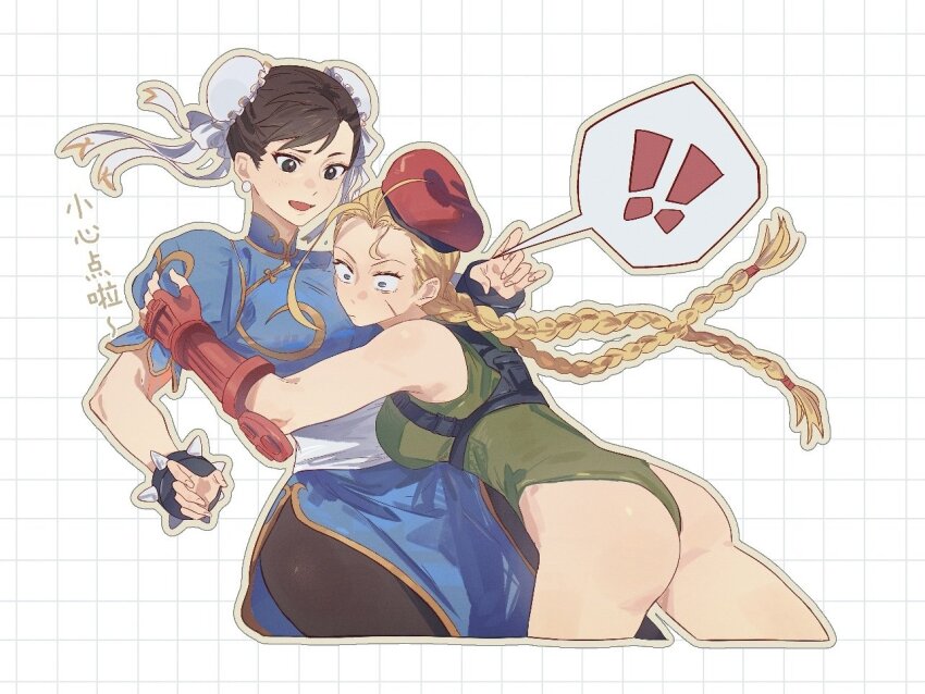 ass beret black_hair blonde_hair blue_eyes bracelet braid breasts brown_eyes brown_hair bun_cover cammy_white capcom china_dress chinese_clothes chun-li double_bun dress earrings fingerless_gloves gloves green_leotard hair_bun hat highleg highleg_leotard jewelry large_breasts leotard long_hair multiple_girls pantyhose pelvic_curtain scar scar_on_face short_hair spiked_bracelet spikes street_fighter thick_thighs thighs thong_leotard twin_braids yumi_xsh