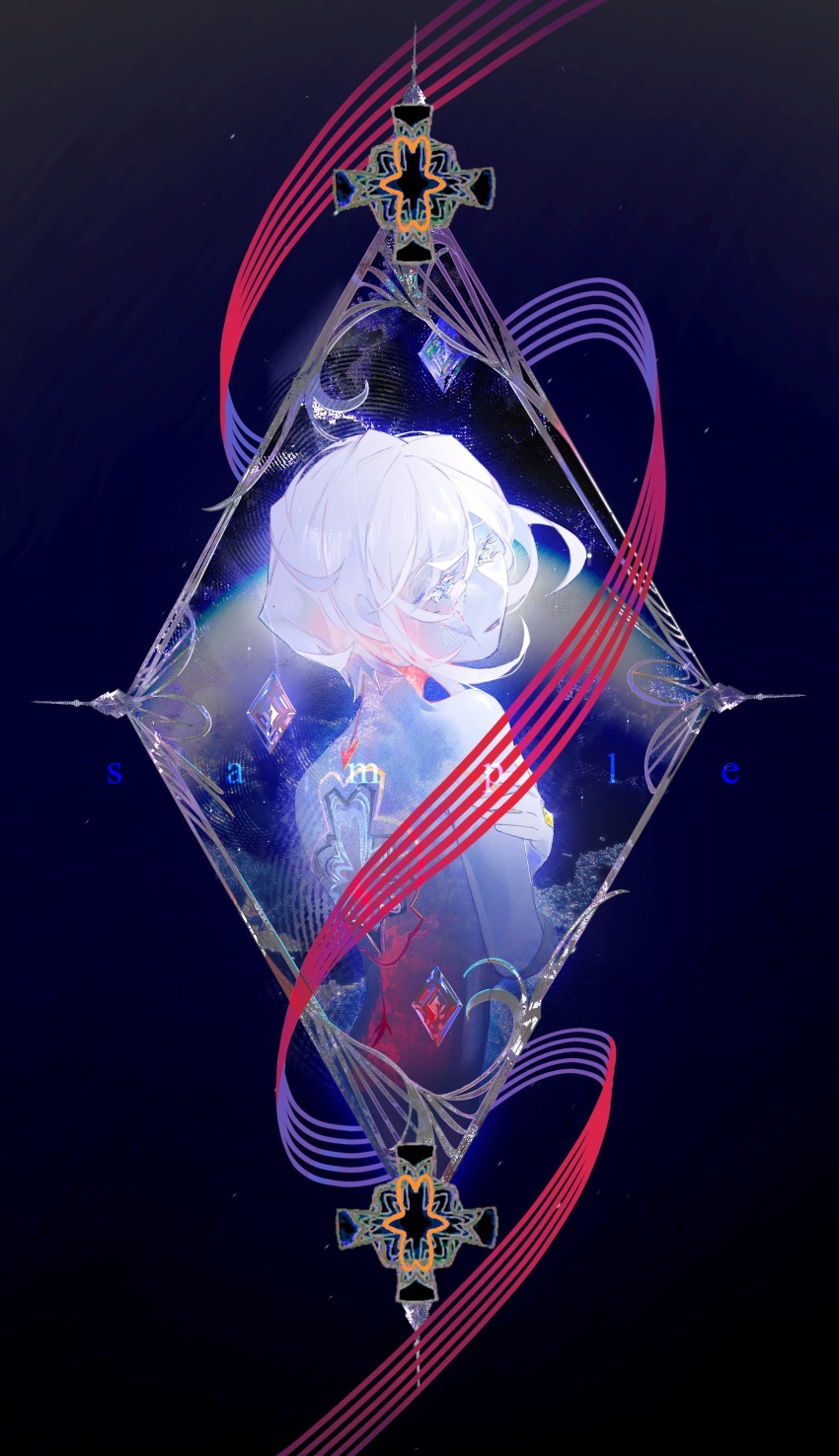 1girl absurdres artistguillotine character_request chinese_commentary colored_eyelashes colored_skin commentary_request copyright_request cracked_skin hand_on_own_arm highres looking_back nude parted_lips sample_watermark short_hair solo upper_body watermark white_hair white_skin