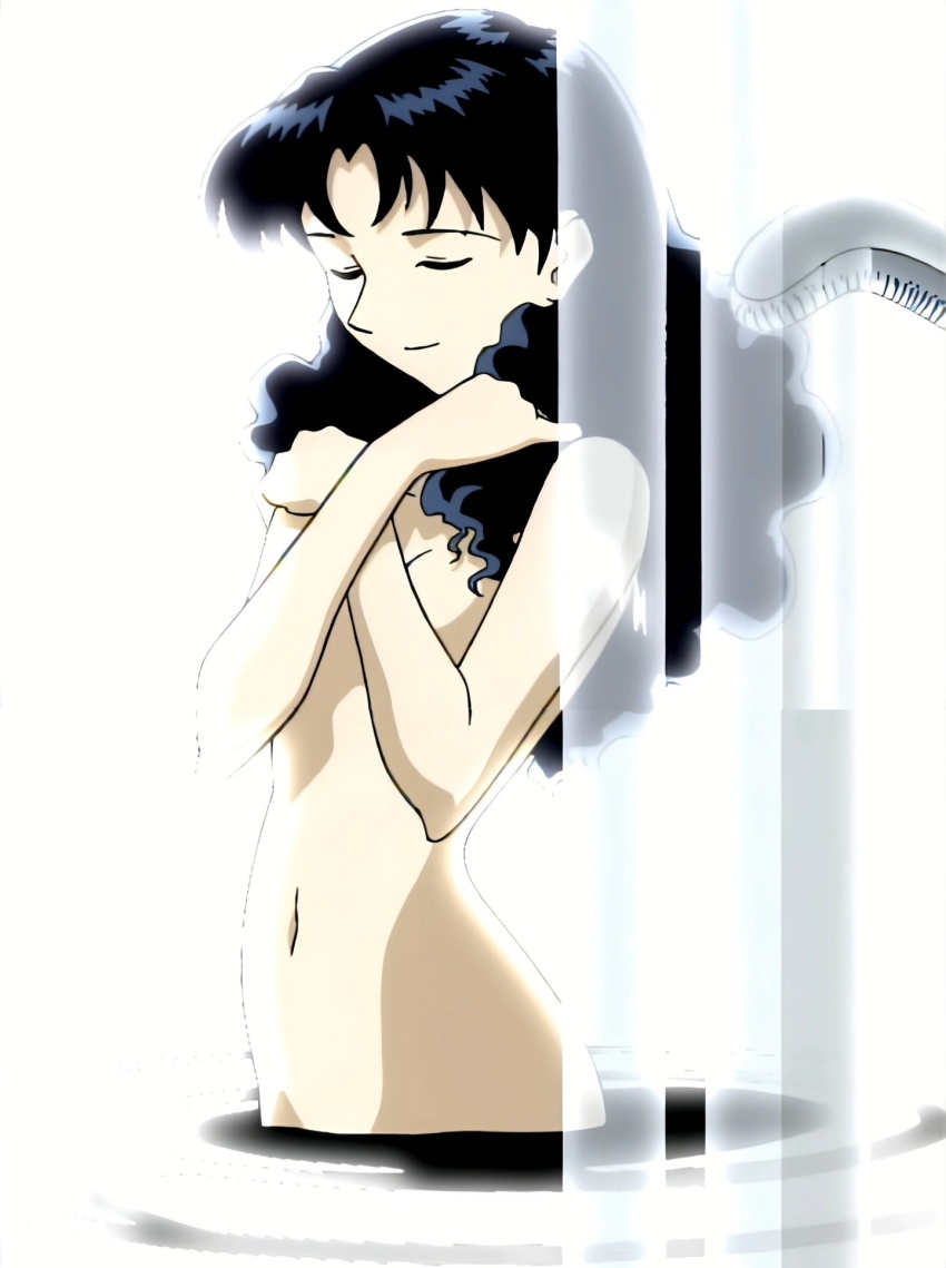 bathing closed_eyes completely_nude covering_breasts covering_privates highres lunar lunar:_the_silver_star mia_ausa navel nude official_art smile water waterfall