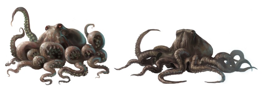 absurdres animal crossover dual_persona frankenstein frankenstein_vs._baragon full_body giant giant_monster giant_octopus_(godzilla) godzilla_(series) highres horizontal_pupils kaiju king_kong_(series) king_kong_vs._godzilla monster multiple_crossover no_humans octopus sea_monster simple_background tentacles the_war_of_the_gargantuas toho ultra-taf white_background