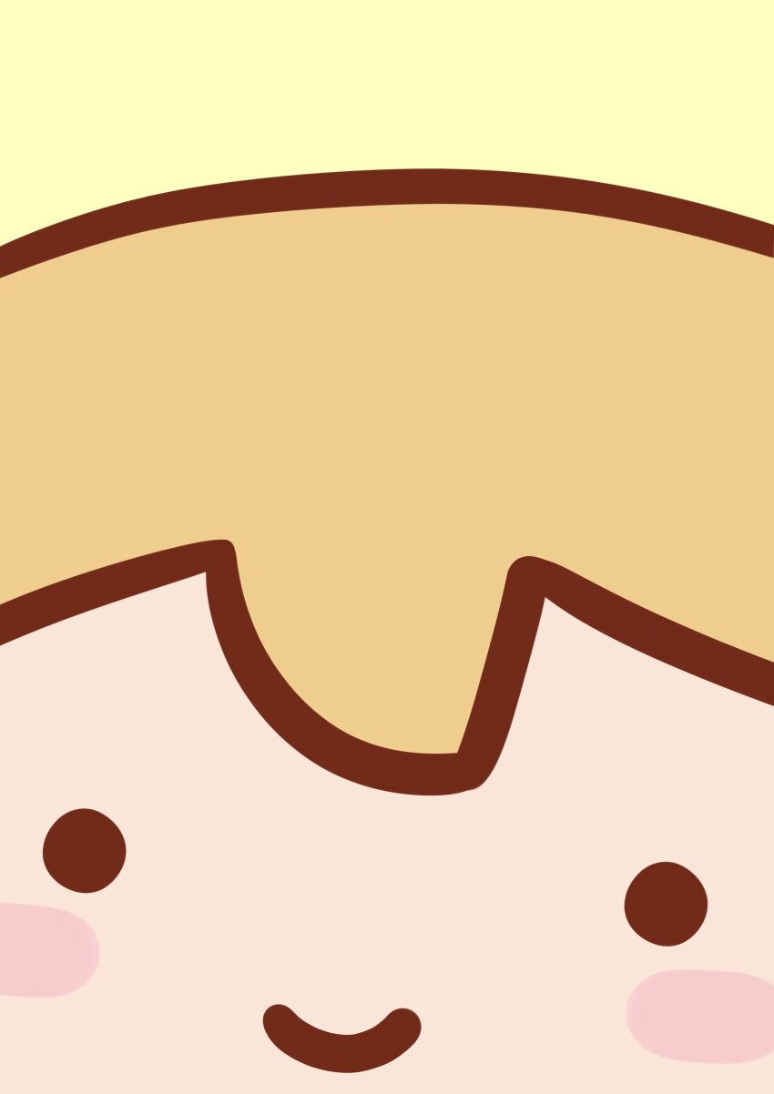 ._. 1girl absurdres blonde_hair blush_stickers c: chibi commentary flat_color highres hololive hololive_english phdpigeon portrait smile solo virtual_youtuber watson_amelia yellow_background yellow_theme