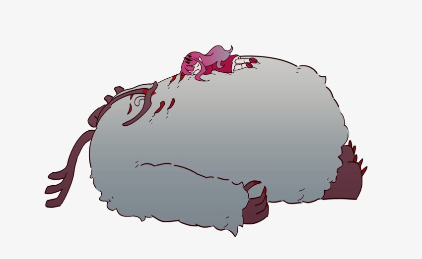 1girl baobhan_sith_(fate) bobi cernunnos_(fate) child closed_eyes fate/grand_order fate_(series) hair_between_eyes long_hair long_sleeves parody pink_hair scene_reference simple_background sleeping tonari_no_totoro white_background