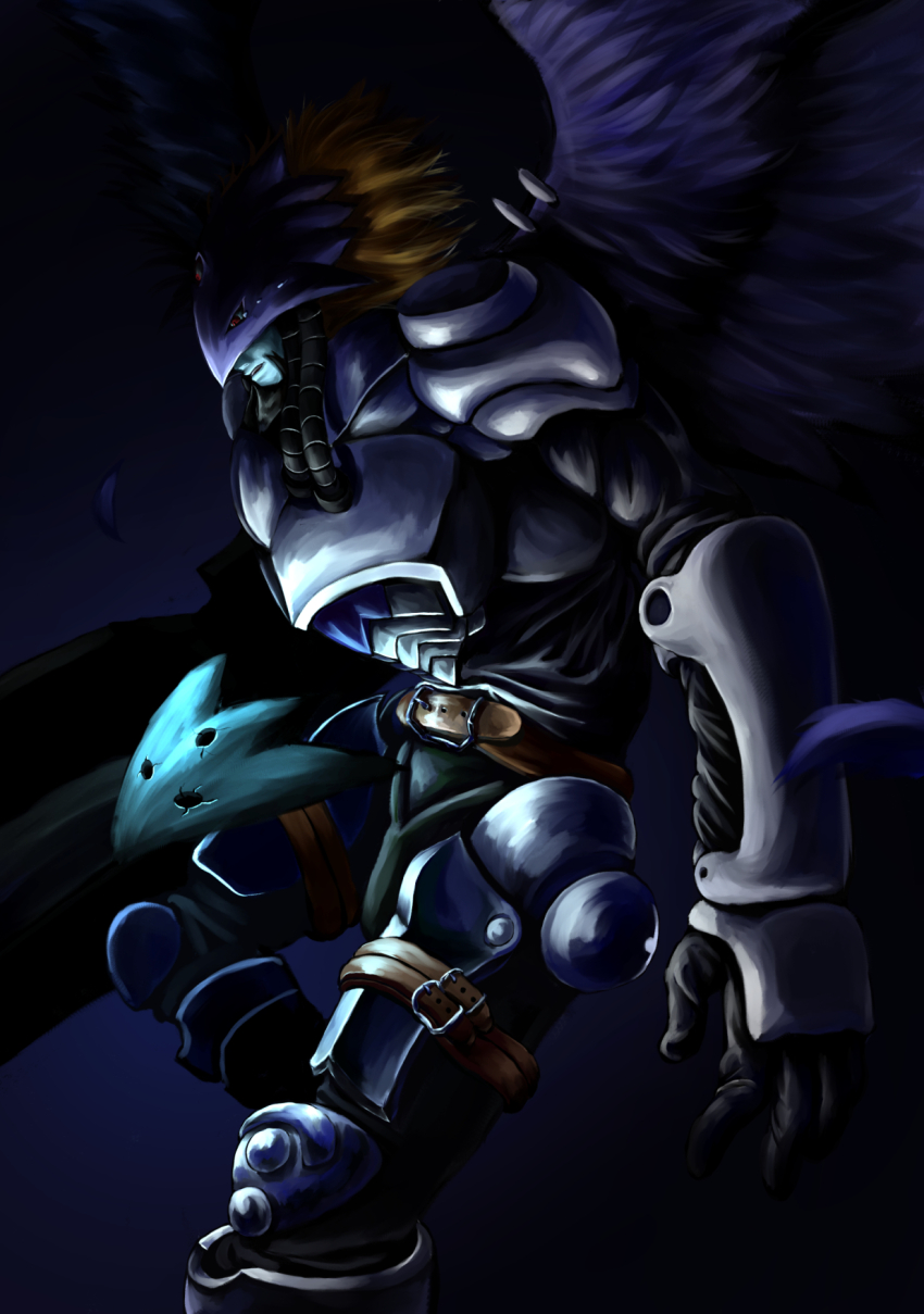 1boy armor beelzebumon_(digimon_xros_wars) belt digimon digimon_(creature) highres male_focus solo wings