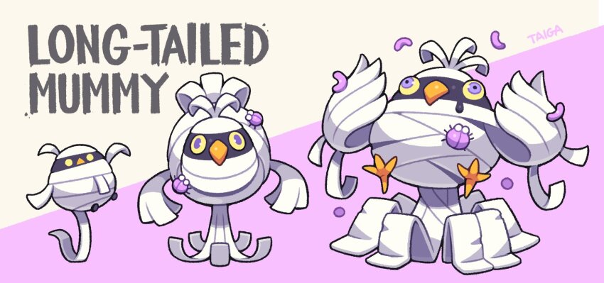 baby_animal bandages beetle bird bird_tail bird_wings bug chick english_text flying halloween highres insect kayama_taiga mummy mummy_costume original pigeon sarashi tail wings worm