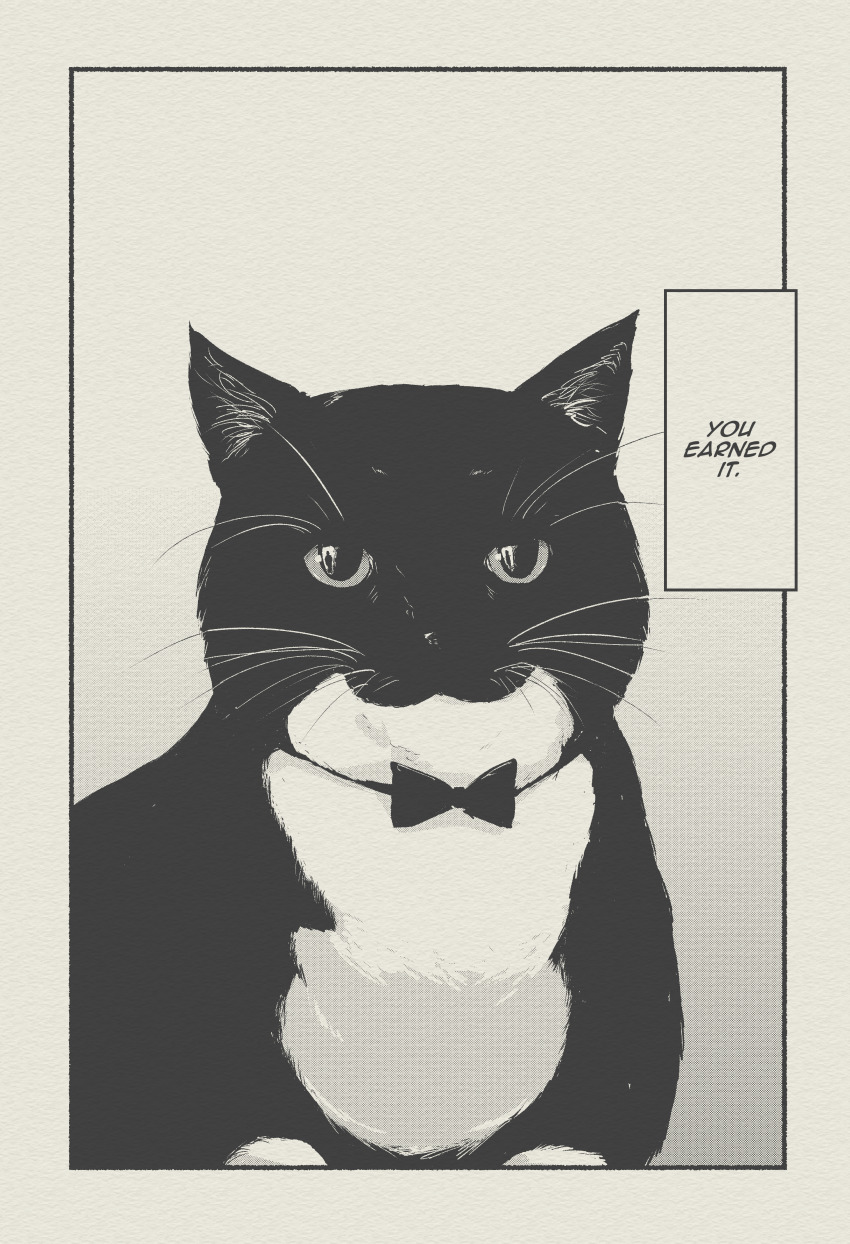 absurdres animal animal_focus bow bowtie cat cat_loaf clothed_animal english_text gradient_background highres no_humans original real_life tyrone uni_the_cat whiskers