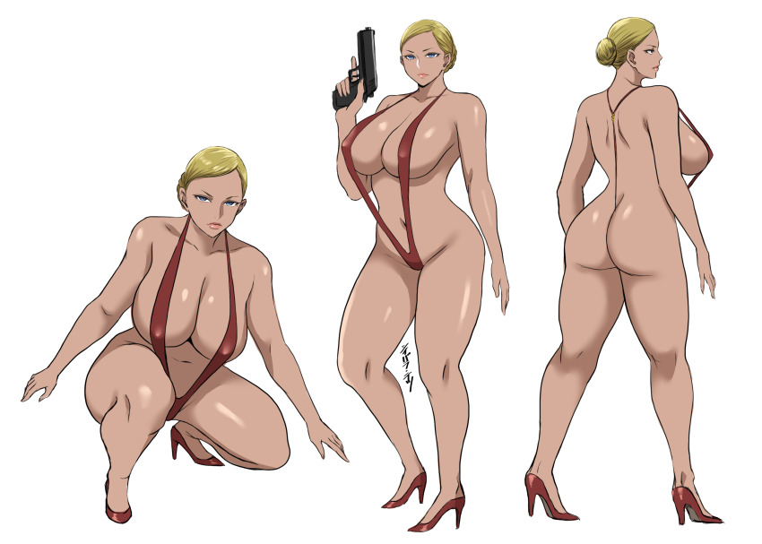 1girl ass blonde_hair breasts butt_crack highres huge_breasts shibusun slingshot_swimsuit solo swimsuit t-x terminator_(series) terminator_3:_rise_of_the_machines