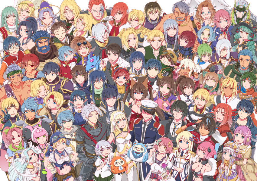 absolutely_everyone albel_nox bad_link breasts clair_lasbard claude_c._kenny closed_mouth evelysse_(star_ocean) everyone faize_scheifa_beleth fayt_leingod fiore_brunelli long_hair looking_at_viewer lymle_lemuri_phi maria_traydor medium_hair meracle_chamlotte nel_zelpher open_mouth perisie_(star_ocean) precis_neumann rena_lanford saionji_reimi short_hair simple_background smile sophia_esteed star_ocean star_ocean_anamnesis star_ocean_first_departure star_ocean_integrity_and_faithlessness star_ocean_the_last_hope star_ocean_the_second_story star_ocean_till_the_end_of_time welch_vineyard white_background