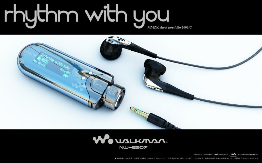 3d audio_jack commentary_request digital_media_player digital_walkman earbuds earphones english_text highres letterboxed logo mmzk_(mimizuku) no_humans object_focus original simple_background sony still_life translation_request walkman_e_series white_background
