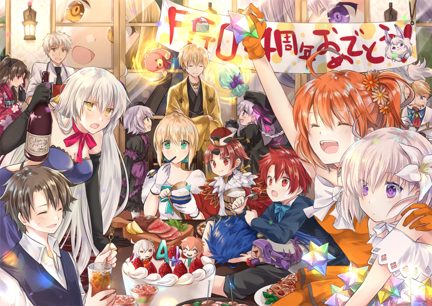 6+boys 6+girls :d ^_^ ahoge alexander_(fate) alexander_(teacher_and_i)_(fate) anniversary archer_(fate) arm_up artoria_pendragon_(fate) banner beni-enma beni-enma_(first_ascension) bird_hat black_dress black_gloves black_hair black_headwear blonde_hair blue_bow blue_dress blue_hair bottle bow bowtie braid braided_bun brown_eyes brown_hair bucket cake chopsticks closed_eyes closed_mouth crossed_arms cu_chulainn_(fate) cu_chulainn_(fate/stay_night) cu_chulainn_alter_(fate/grand_order) cup cutting_board dark_skin dress drinking_glass eating elbow_gloves everyone facial_tattoo fate/apocrypha fate/extra fate/extra_ccc fate/grand_order fate/stay_night fate_(series) flower food fork formal_clothes fou_(fate) fruit fujimaru_ritsuka_(female) fujimaru_ritsuka_(female)_(starlight_fest) fujimaru_ritsuka_(male) fujimaru_ritsuka_(male)_(anniversary_blonde) gate_of_babylon_(fate) giant giantess gift_bag gilgamesh gilgamesh_(caster)_(fate) gilgamesh_(fate) gilgamesh_(formal_dress)_(fate) gloves goredolf_musik hair_bun hair_flower hair_ornament hand_on_another&#039;s_shoulder haori hat hat_bow holding holding_bottle horns indoors iroha_(shiki) ishtar_(fate) ishtar_(formal_dress)_(fate) jack_the_ripper_(fate/apocrypha) japanese_clothes jeanne_d&#039;arc_(fate) jeanne_d&#039;arc_alter_(avenger)_(fate) jeanne_d&#039;arc_alter_(fate) jeanne_d&#039;arc_alter_(violette_vengeur)_(fate) kimono kingprotea_(fate) lantern lily_(flower) long_hair looking_at_viewer mash_kyrielight mash_kyrielight_(formal_dress) meat mini_cu-chan_(fate) mini_person miniboy multiple_boys multiple_girls noodles nursery_rhyme_(fate) official_alternate_costume ohitsu olga_marie_animusphere open_mouth orange_dress orange_gloves own_hands_clasped own_hands_together party paul_bunyan_(fate) plate ponytail popped_collar purple_bow purple_eyes purple_hair red_bow red_eyes red_hair revision romani_archaman saber_(fate) saber_(formal_dress)_(fate) saint_quartz_(fate) shamoji side_ponytail single_horn smile strawberry stuffed_animal stuffed_toy suit tattoo teddy_bear vest waist_bow white_bow white_gloves white_hair window wine_bottle yellow_eyes yukata