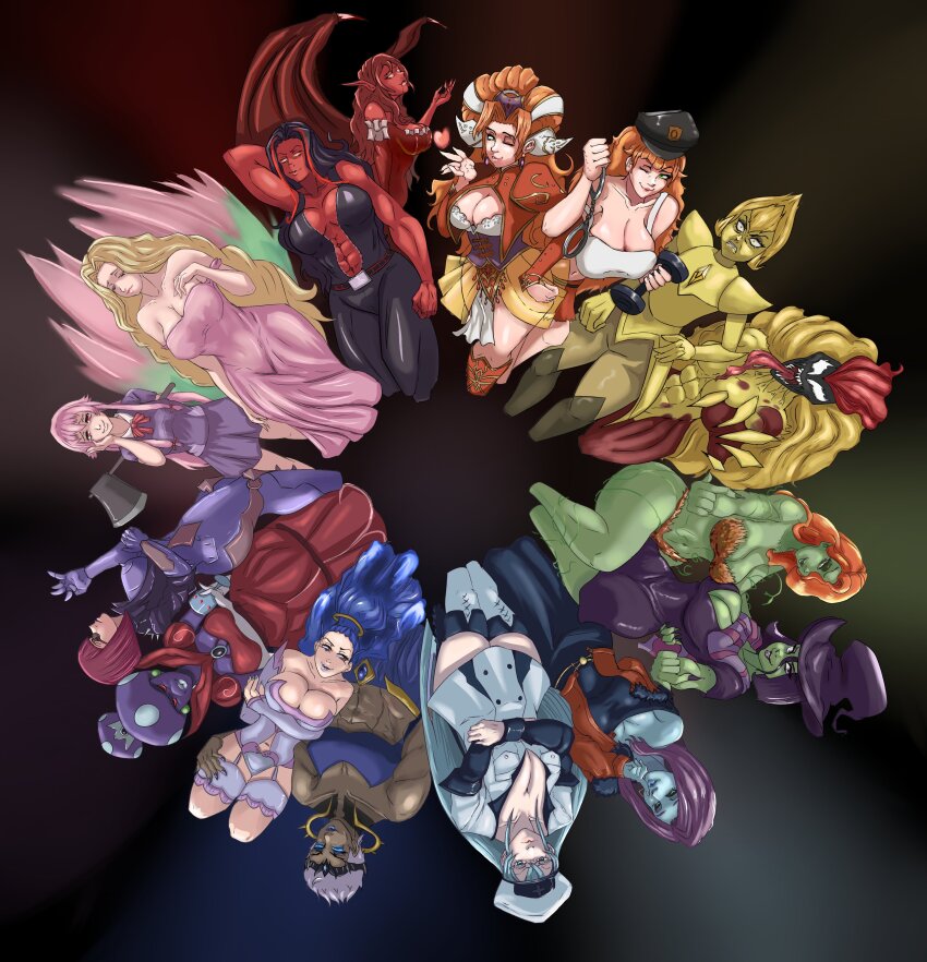 6+girls abs absurdres akame_ga_kill! amazon_pandora aqua_eyes aqua_hair armored_leotard axe black_hair blonde_hair blue_eyes blue_hair blue_skin boku_no_hero_academia breasts breath_of_fire character_request circlet claws cleavage colored_skin crossover cuffs curious_(boku_no_hero_academia) dark-skinned_female dark_skin dc_comics demon_girl dress dumbbell esdeath final_fight gasai_yuno grandia grandia_ii green_eyes green_skin grey_hair gruntilda_winkybunion handcuffs hat highres holding holding_axe holding_behind_back holding_dumbbell holding_handcuffs holding_weapon_behind_back horns jacket kid_icarus kid_icarus_uprising large_breasts leotard long_hair long_tongue mario_&amp;_luigi_rpg mario_(series) marvel medium_breasts millenia_(grandia) mirai_nikki monster_girl multicolored_hair multiple_girls muscular muscular_female myria nintendo open_clothes open_jacket orange_hair partners_in_time pink_dress pink_hair pointy_ears poison_ivy princess_shroob purple_eyes purple_hair purple_skin red_dress red_eyes red_hair red_she-hulk roxy_(final_fight) school_uniform scream_(marvel) sidelocks skirt steven_universe streaked_hair stroudwithc sunglasses tagme tank_top thick_thighs thighs tongue white_eyes white_tank_top wide_hips wings witch_hat yellow_diamond_(steven_universe) yellow_eyes yellow_skin
