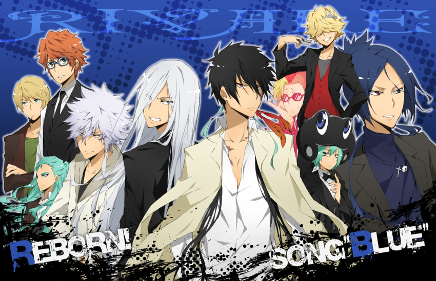 6+boys animal_hat aqua_hair belphegor_(reborn) black_hair blonde_hair byakuran danemaru feathers fran_(reborn) frog_hat glasses hat heterochromia irie_shouichi katekyo_hitman_reborn! kikyo_(reborn) long_hair lussuria male_focus multiple_boys orange_hair rokudou_mukuro short_hair spanner_(reborn!) superbi_squalo tiara white_hair xanxus