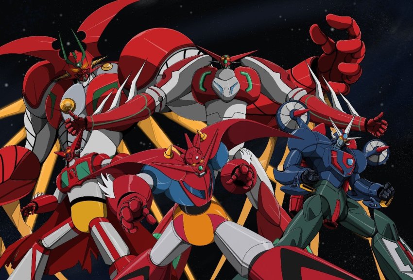 cape evolution getter-1 getter_dragon getter_go getter_robo getter_robo_arc getter_robo_g getter_robo_go glowing glowing_eyes mecha open_hands propeller razor_blade robot shin_getter-1 shin_getter_robo space star_(symbol) yellow_eyes