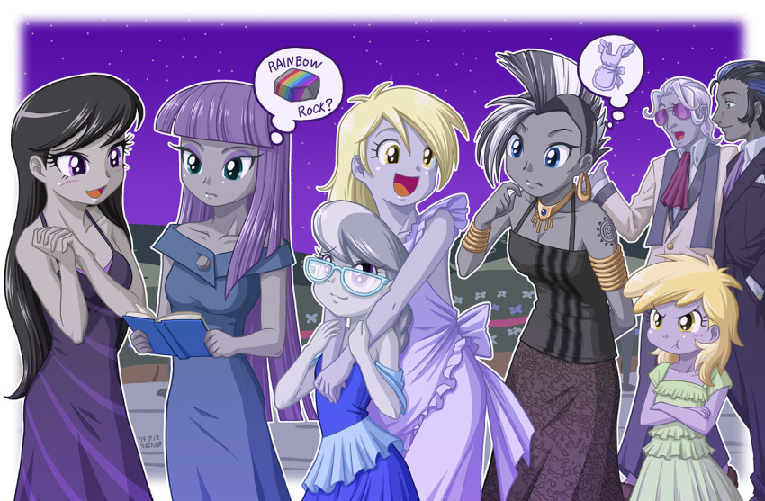 2boys 6+girls apron derpy_hooves dinky_hooves hoity_toity king_sombra maud_pie multiple_boys multiple_girls my_little_pony my_little_pony:_equestria_girls my_little_pony:_friendship_is_magic octavia_melody personification silver_spoon tagme tattoo uotapo zecora