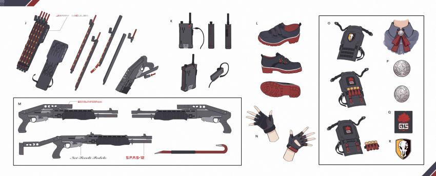 12-gauge 12-gauge_(2_3/4_inch_shell) ammunition ballistic_shield bow bowtie crowbar dual-mode_shotgun emblem equipment_layout fingerless_gloves franchi girls&#039;_frontline gloves gun highres multicolored_shoes official_art patch pump-action_shotgun pump_action radio revolver_speedloader semi-automatic_shotgun shield shoes shotgun shotgun_shell shotgun_speedloader simple_background spas-12 spas-12_(girls&#039;_frontline) terras weapon white_background