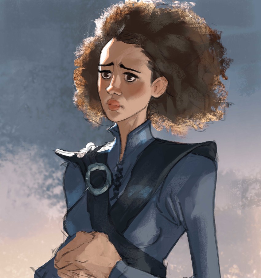 a_song_of_ice_and_fire absurdres black_skin brown_hair colored_skin curly_hair game_of_thrones highres missandei ramon_nunez solo