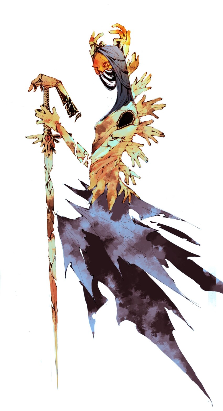 1other absurdres angel black_hair broken broken_sword broken_weapon highres long_hair looking_at_viewer multiple_hands nezumiayasha original simple_background sword tagme weapon white_background
