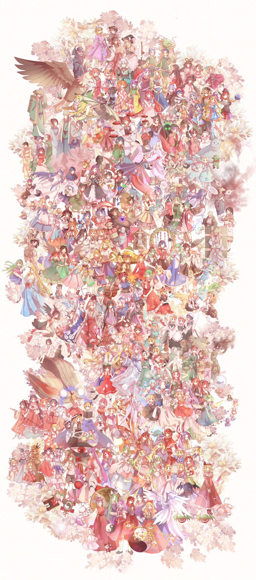 6+boys 6+girls :3 absolutely_everyone absurdres ahoge aki_minoriko aki_shizuha alcohol alice_margatroid alice_margatroid_(pc-98) amaterasu_(mythology) ame_no_uzume american_flag animal_ears anniversary annotation_request antennae apron armor artist_request asakura_rikako ascot asymmetrical_clothes asymmetrical_wings bag bakebake_(touhou) bakedanuki_(touhou) bald bandages bare_shoulders bat_wings beard beer beerko belt beret bird birdcage biwa_lute black_hair black_shirt blonde_hair blouse blue_eyes blush_stickers book bottle bow bow_(weapon) bowl bowl_hat bowtie braid branch brown_eyes brown_hair bucket cage camouflage cape capelet cat cat_ears cat_tail cellphone chain checkered_clothes checkered_shirt chen chupacabra cirno clam cloak clock clothes_writing clownpiece crescent crescent_hair_ornament crowd cuffs curiosities_of_lotus_asia daiyousei detached_sleeves dolls_in_pseudo_paradise doremy_sweet double_bun double_dealing_character dragon drill_hair dual_persona dual_wielding eastern_and_little_nature_deity elis_(touhou) ellen_(touhou) elly_(touhou) embodiment_of_scarlet_devil enenra_(touhou) everyone evil_dragon_(touhou) evil_eye_sigma extra facial_hair fairy_maid_(touhou) fingernails fish fishing_rod flandre_scarlet flat_cap flower flower_tank_(touhou) food forbidden_scrollery fortune_teller_(touhou) fox fox_tail frog frog_hair_ornament fruit fujiwara_no_mokou fujiwara_no_mokou_(young) futatsuiwa_mamizou gengetsu_(touhou) genjii_(touhou) geta ghost ghostly_field_club glasses gohei goliath_doll gourd gradient_hair grapes green_hair hair_bun hair_flower hair_ornament hair_tubes hakurei_reimu hakurei_reimu_(pc-98) halo hand_fan hasshaku-sama hat hat_bow hata_no_kokoro head_wings headband heart hecatia_lapislazuli hieda_no_akyuu highly_responsive_to_prayers highres hijiri_byakuren himekaidou_hatate hinanawi_tenshi hisou_tensoku hobgoblin_(touhou) holding hong_meiling hood hoop hopeless_masquerade horikawa_raiko horns hoshiguma_yuugi hoshiguma_yuugi_(kimono) houjuu_nue houraisan_kaguya houso_(touhou) ibaraki_kasen ibuki_suika ice ice_wings imaizumi_kagerou immaterial_and_missing_power imperishable_night inaba_tewi instrument inubashiri_momiji ishikori-dome izayoi_sakuya izunome jacket_girl_(dipp) japanese_clothes jester_cap jeweled_branch_of_hourai jinmenken jizou junko_(touhou) kaenbyou_rin kagiyama_hina kaku_seiga kamishirasawa_keine kana_anaberal kappa kappa_mob_(touhou) karakasa_obake kasodani_kyouko kawashiro_nitori kazami_yuuka kazami_yuuka_(pc-98) keyboard_(instrument) kijin_seija kikuri_(touhou) kine kirisame_marisa kirisame_marisa_(pc-98) kishin_sagume kisume kitashirakawa_chiyuri kitsune koakuma kochiya_sanae komeiji_koishi komeiji_satori konngara_(touhou) konpaku_youki konpaku_youmu konpaku_youmu_(ghost) kotohime_(touhou) kourindou_tengu_costume koutei_(touhou) kumoi_ichirin kurodani_yamame kurumi_(touhou) kutsutsura label_girl_(dipp) lance layla_prismriver leaf legacy_of_lunatic_kingdom letty_whiterock light_purple_hair lily_white little_green_men lotus_land_story louise_(touhou) luna_child lunasa_prismriver lute_(instrument) lyrica_prismriver mai_(touhou) maid maid_apron maid_headdress mallet manzairaku maribel_hearn mask matenshi_(touhou) medicine_melancholy meira_(touhou) merlin_prismriver midriff miko military military_vehicle mima_(touhou) mimi-chan mini-hakkero miyako_yoshika mizuhashi_parsee mob_cap mononobe_no_futo morichika_rinnosuke moriya_suwako motoori_kosuzu motor_vehicle motorcycle mountain_of_faith mouse_ears mugetsu_(touhou) multi_(to_heart) multicolored_hair multiple_boys multiple_girls multiple_persona multiple_tails murasa_minamitsu mystia_lorelei mystic_square nagae_iku namazu_(touhou) nazrin necktie nightcap noroiko nurse_cap ofuda okazaki_yumemi okiku_(banchou_sarayashiki) onozuka_komachi oonusa orange_(touhou) orb original panda pantyhose paper_fan parasol partially_annotated partially_translated patchouli_knowledge peach perfect_cherry_blossom phantasmagoria_of_dim.dream phantasmagoria_of_flower_view phone pink_hair plaid_clothes plaid_skirt plaid_vest plate pointy_ears polearm pom_pom_(clothes) purple_hair rabbit rabbit_ears raccoon_ears raccoon_tail red_eyes red_hair reisen reisen_udongein_inaba reiuji_utsuho remilia_scarlet rengeteki_(touhou) rika_(touhou) ringo_(touhou) rose rumia ruukoto saigyouji_yuyuko sara_(touhou) sariel_(touhou) satsuki_rin scarlet_weather_rhapsody scroll scythe seihou seiran_(touhou) sekibanki shackles shameimaru_aya sharp_fingernails shiki_eiki shingyoku_(male) shingyoku_(touhou) shinki_(touhou) shirt shrine shrine_tank_(touhou) side_ponytail silent_sinner_in_blue silver_hair single_hair_bun single_horn single_wing skirt sleeves_past_wrists slippers smartphone smile smoking_pipe snake_hair_ornament soga_no_tojiko sokrates_(touhou) sparrow spear star_(symbol) star_sapphire statue story_of_eastern_wonderland sukuna_shinmyoumaru sunflower sunflower_fairy_(touhou) sunny_milk suspenders sword tabard tail tank tanuki tanuki_mob_(touhou) tatara_kogasa tate_eboshi ten_desires third_eye tiger tokiko_(touhou) tokin_hat tongue toramaru_shou touhou touhou_(pc-98) touhou_bougetsushou touhou_hisoutensoku touhou_sangetsusei toyosatomimi_no_miko translation_request tray trumpet tsuchinoko tsuki_no_iwakasa tsukumo_benben tsukumo_yatsuhashi tupai_(touhou) twin_braids twin_drills twintails two_side_up ufo umbrella undefined_fantastic_object unshou unzan urban_legend_in_limbo usami_renko usami_sumireko vehicle vest violin vivit wakasagihime wand watatsuki_no_toyohime watatsuki_no_yorihime weapon wild_and_horned_hermit wings witch witch_hat wriggle_nightbug yagokoro_eirin yakumo_ran yakumo_yukari yasaka_kanako yasato yellow_eyes yin_yang youkai_fox_(forbidden_scrollery) youkai_fox_(touhou) youkai_fox_(wild_and_horned_hermit) yuki_(touhou) yumeko_(touhou) yuugenmagan zashiki-warashi_(touhou) zombie_fairy_(touhou)