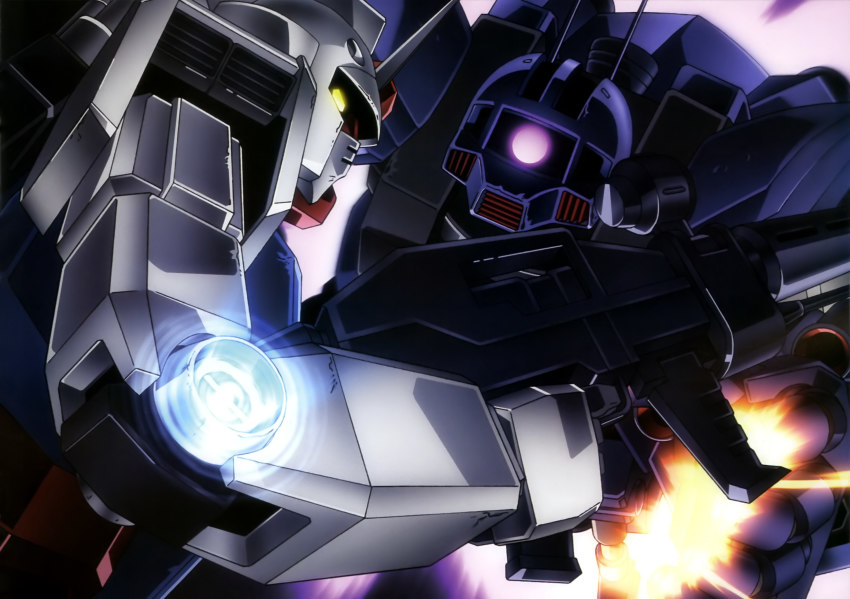 beam_rifle energy_gun glowing glowing_eye gun gundam highres mecha mobile_suit_gundam no_humans official_art robot rx-78-2_gundam weapon zeong