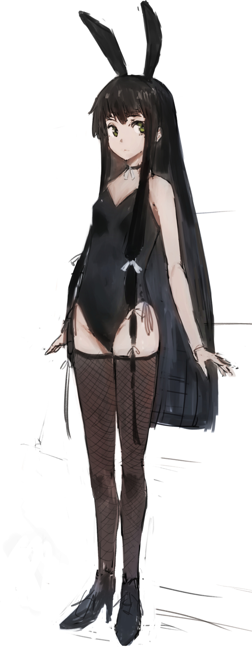 1girl brown_hair full_body grimms_notes kaguyahime_(grimms_notes) leotard playboy_bunny solo taki_(a313131333)