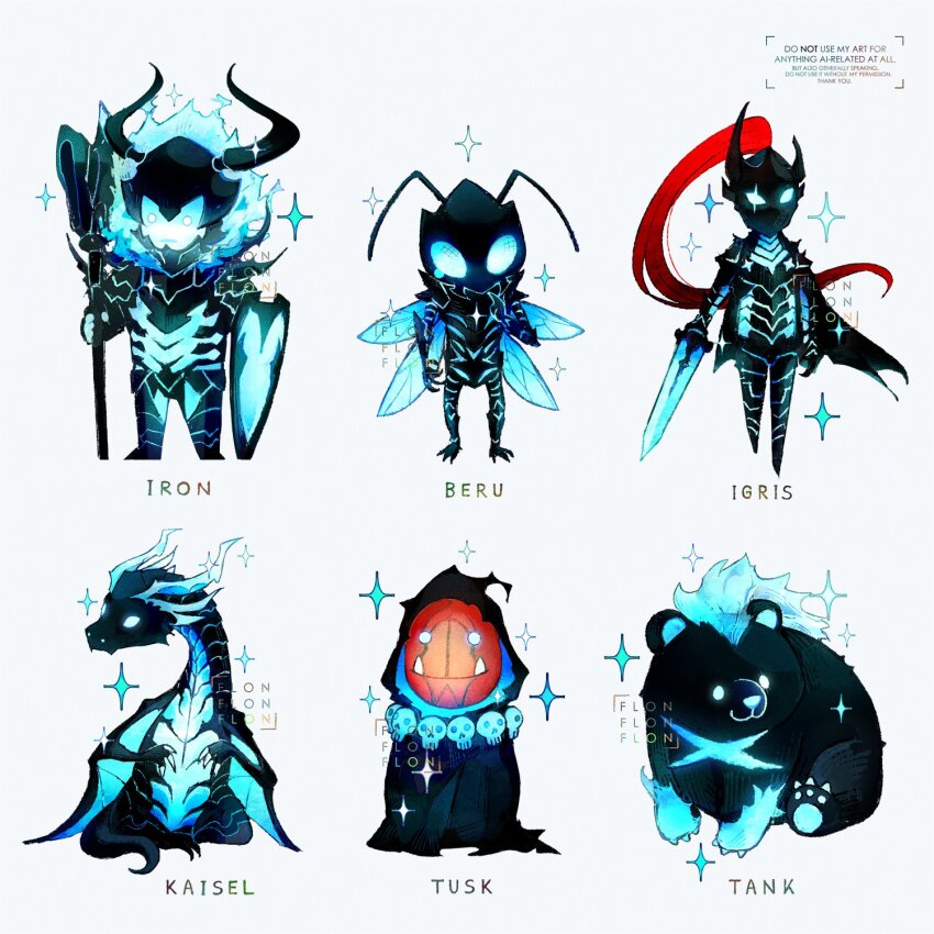 6+others antlers armor bear beru_(solo_leveling) dragon fake_horns fangs fangs_out flonflonflon full_body glowing glowing_armor glowing_eyes helmet highres hood horned_helmet horns igris_(solo_leveling) iron_(solo_leveling) jewelry kaisel_(solo_leveling) knight multiple_others necklace plume shaman shield skull_necklace solo_leveling sword tank_(solo_leveling) tusk_(solo_leveling) weapon