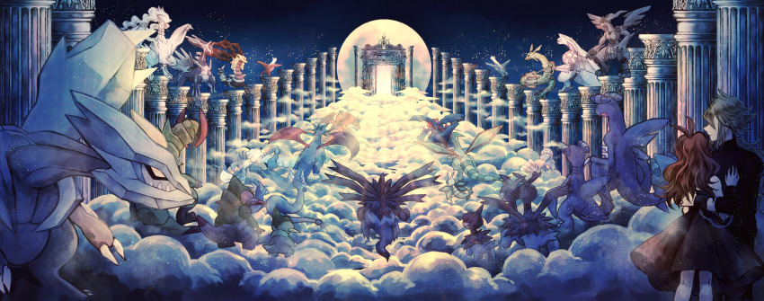 00s 10s 1990s_(style) 1boy 1girl altaria arceus axew bad_id bad_pixiv_id bagon brown_hair chain cloud colonnade column deino_(pokemon) dialga dragonair dragonite dratini druddigon flygon fraxure full_moon gabite garchomp gate gen_1_pokemon gen_2_pokemon gen_3_pokemon gen_4_pokemon gen_5_pokemon gible giratina giratina_(origin) green_hair haxorus highres hilda_(pokemon) hydreigon kabocha_torute kingdra kyurem latias latios legendary_pokemon long_image moon mythical_pokemon n_(pokemon) nintendo palkia pillar pokemon pokemon_(creature) pokemon_bw pokemon_dppt pokemon_gsc pokemon_rgby pokemon_rse ponytail rayquaza reshiram retro_artstyle revision salamence shelgon vibrava wide_image zekrom zweilous