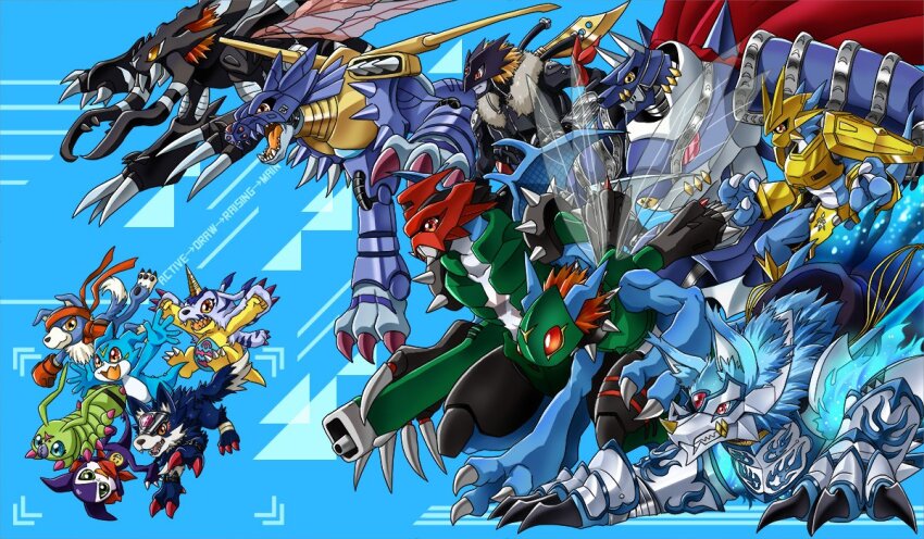 armor bandana beelzebumon claws digimon digimon_(creature) dinobeemon fenriloogamon gabumon gaomon grankuwagamon horns impmon loogamon magnamon metalgarurumon miragegaogamon paildramon tail v-mon wolf wormmon