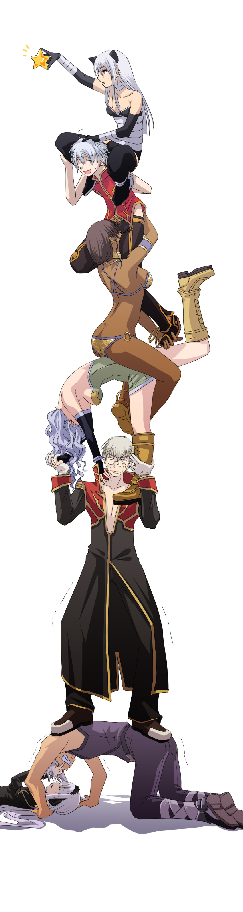 3boys 4girls absurdres albino alchemist alchemist_(ragnarok_online) animal_ears assassin assassin_(ragnarok_online) axe_assa blonde_hair brown_hair cat_ears christmas curly_hair dancer dancer_(ragnarok_online) dark_skin dress everyone eyepatch glasses gloves highres jewelry kataasa-ko laughing lipstick long_hair long_image lots_of_jewelry makeup mr.romance multiple_boys multiple_girls priest priest_(ragnarok_online) ragnarok_online red_eyes short_hair smile star_(symbol) sweat tall_image white_hair whitemaria wizard wizard_(ragnarok_online)