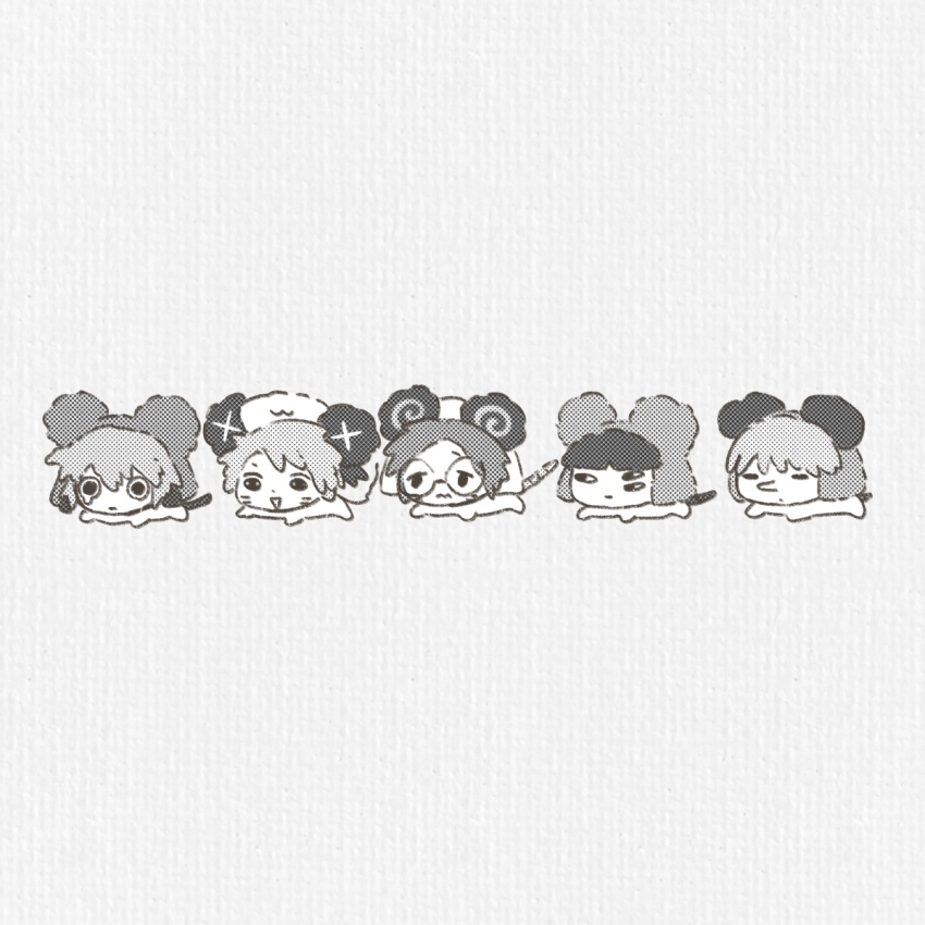 chibi commentary_request grey_background greyscale highres kinder_surprised_michael_jr. monochrome mouse_boy mouse_hat mouse_tail present_day_problem_takeuchi_robert randal&#039;s_friends ratman_3_(randal&#039;s_friends) ratman_4_(randal&#039;s_friends) ratman_5_(randal&#039;s_friends) shieriru short_hair tail