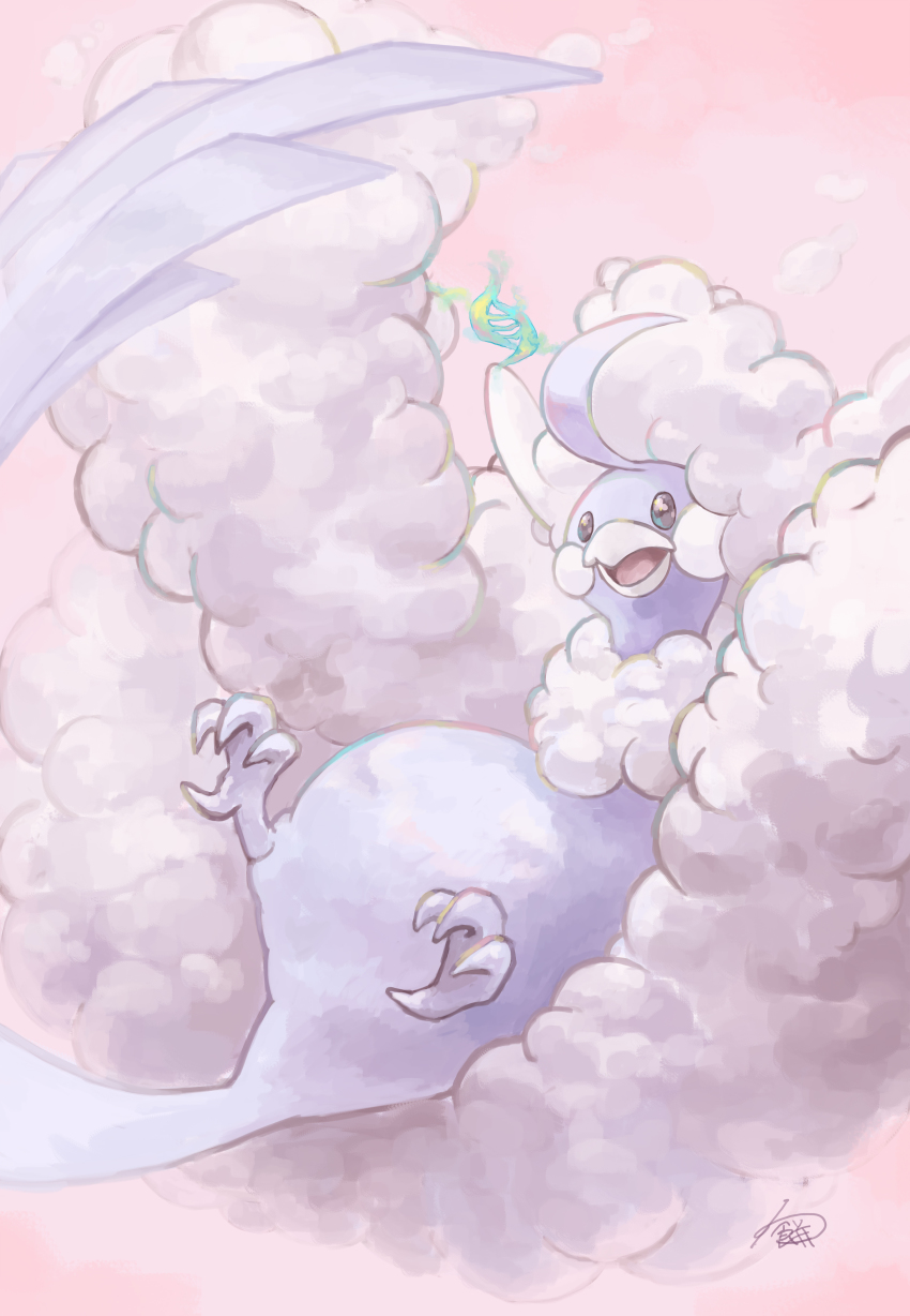 absurdres ahoge altaria bird commentary_request fluffy gen_3_pokemon highres mega_altaria mega_pokemon nintendo no_humans open_mouth pokemon pokemon_(creature) signature solo talons tongue warabimoti168