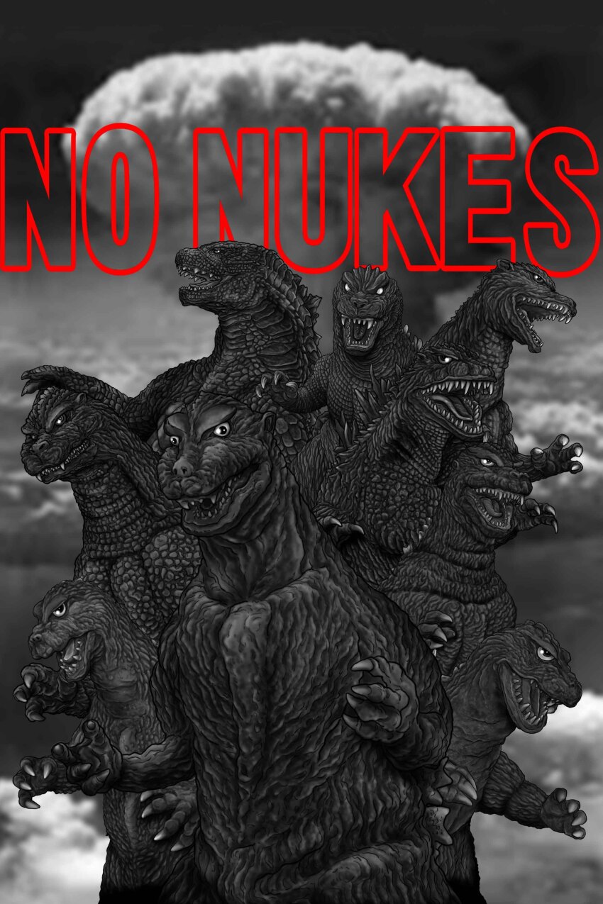 absurdres bomb crossover dinosaur energy english_text explosion explosive explosive_weapon fire godzilla godzilla,_mothra_and_king_ghidorah:_giant_monsters_all-out_attack godzilla:_final_wars godzilla_(1954_movie) godzilla_(2014) godzilla_(series) godzilla_2000:_millennium godzilla_vs._king_ghidorah highres kaiju king_kong_(series) king_kong_vs._godzilla legendary_pictures monochrome monsterverse mothra_vs._godzilla multiple_persona mushroom_cloud no_humans no_pupils nuclear_explosion nuclear_weapon possessed satoru33 symbolism text_focus the_return_of_godzilla thermonuclear_bomb thermonuclear_weapon toho weapon_of_mass_destruction