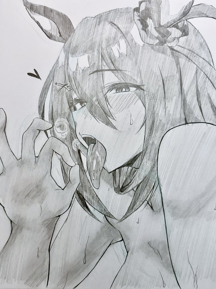 1girl artist_request fellatio_gesture highres hishi_amazon_(umamusume) long_tongue tagme tongue umamusume
