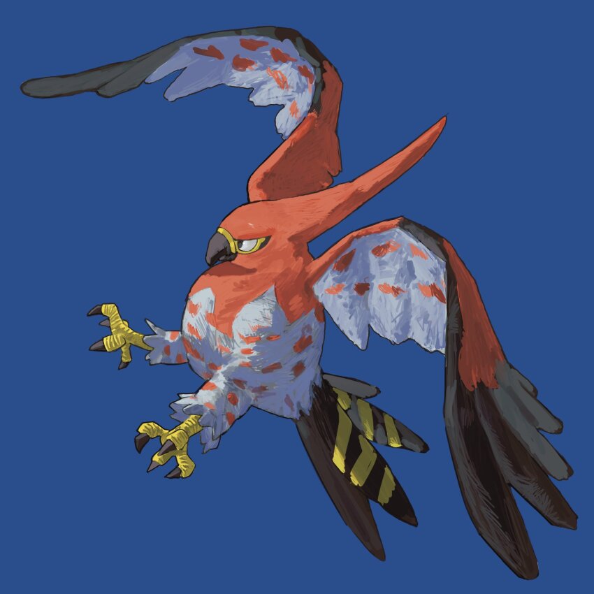 animal_focus bird black_eyes claws feathers full_body gen_6_pokemon highres nintendo no_humans ookiitora128706 pokemon pokemon_(creature) solo talonflame wings