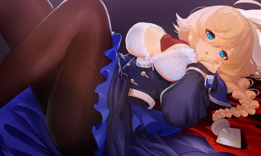 1girl ahoge blazblue blonde_hair blue_eyes bra braid braided_ponytail breasts es es_(xblaze) frills highres large_breasts underwear