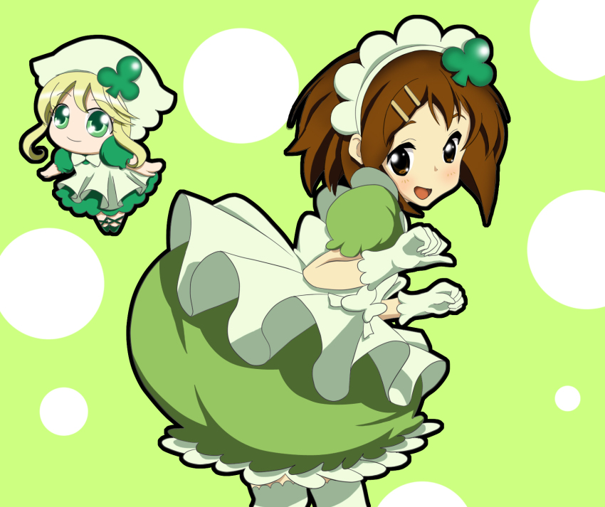 2girls amulet_clover amulet_clover_(cosplay) clubs cosplay crossover highres hirasawa_yui k-on! multiple_girls voice_actor_connection shugo_chara! suu_(shugo_chara!) toyosaki_aki yuukimukku