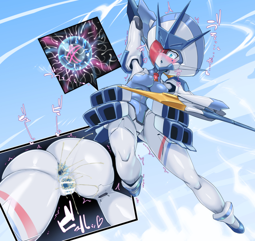 1girl android anus bar_censor blue_eyes blue_skin blue_sky blush breasts censored colored_skin cum cum_in_ass cum_in_pussy darling_in_the_franxx day delphinium_(darling_in_the_franxx) double_penetration eyes_visible_through_hair fertilization flying hand_up impregnation invisible_penis joints looking_at_viewer medium_breasts multicolored_skin nude outdoors ovum parted_lips pochincoff pointy_breasts robot_joints sky solo sperm_cell spread_anus two-tone_skin white_skin wide-eyed