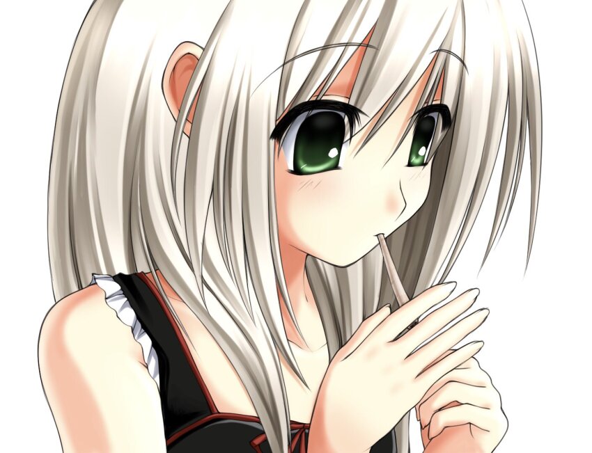 1girl 2000s_(style) blonde_hair blush fingernails green_eyes marijuana original ponymoe smoking solo tank_top