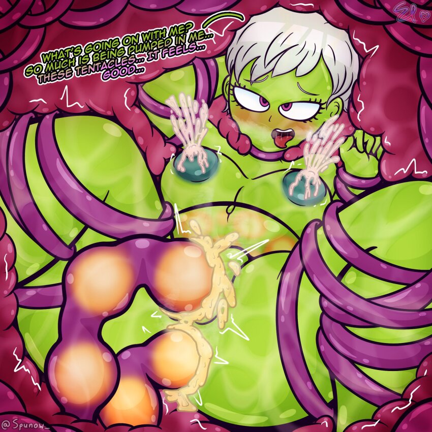 1girl ahegao alien anal arm_behind_head artist_name blush bound bound_arms bound_legs breasts cheelai clenched_hand colored_skin corruption cum cum_in_ass cum_in_pussy cum_on_body cum_string cumdrip double_penetration dragon_ball dragon_ball_super dragon_ball_super_broly dripping egg egg_implantation english_text female_focus green_skin highres lactation meat_wall milk milk_drip milk_on_breasts mind_break moaning nipples nude open_mouth orgasm ovipositor precum pregnant projectile_lactation pussy pussy_juice pussy_juice_trail rape restrained sign slime_(substance) slimy spunow surprised sweat sweatdrop tagme tentacle_in_ass tentacle_monster tentacle_pit tentacle_sex tentacles tongue tongue_out trapped vaginal warning_sign white_hair