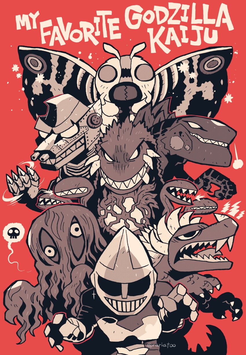 absurdres anguirus anniversary biollante bug chibi claws dinosaur dragon english_text fangs flower giant giant_monster godzilla:_final_wars godzilla_(series) godzilla_raids_again godzilla_the_series godzilla_vs._biollante godzilla_vs._hedorah godzilla_vs._mechagodzilla godzilla_vs._megalon_(1973) hedorah highres horns insect insect_wings jet_jaguar kaiju looking_at_viewer mecha mechagodzilla monster monsterverse moth moth_wings mothra no_humans open_mouth plant rariatto_(ganguri) robot rose scales science_fiction sea_monster sharp_teeth simple_background smile spikes standing super_robot teeth tentacles tokusatsu weapon wings zilla