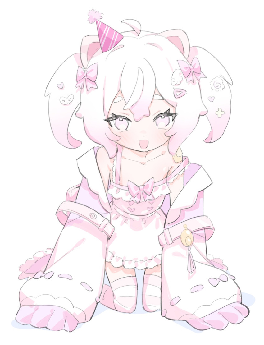 akane_iwawwa animal_ears hair_ornament hairpin hat highres non-web_source original party_hat pig_ears pig_girl pink_eyes pink_hair skirt twintails virtual_youtuber