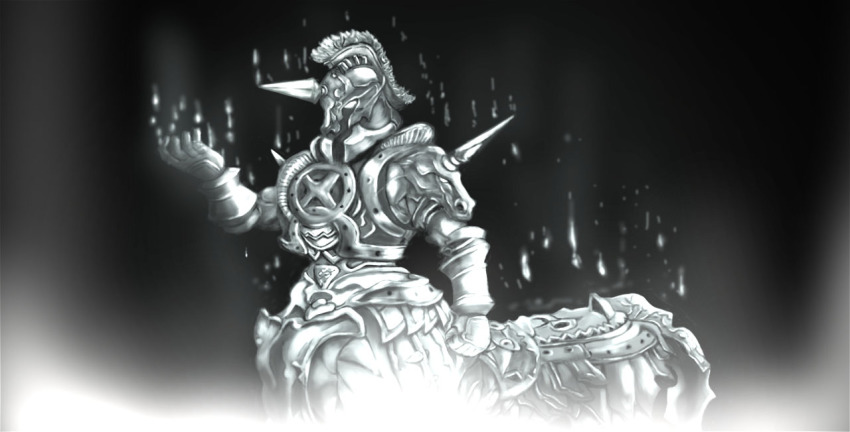 armor centaur helmet horns horse_orphnoch izumi_masayuki kamen_rider kamen_rider_555 monochrome no_humans single_horn solo spikes taur
