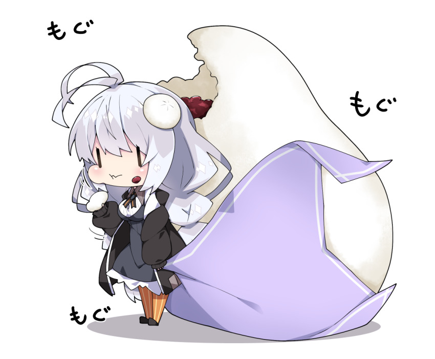 1girl :t anman antenna_hair baozi_hair_ornament black_jacket black_shoes braid breasts chibi closed_mouth collared_shirt commentary dress eating food food-themed_hair_ornament food_on_face grey_dress hair_between_eyes hair_ornament holding holding_food jacket kizuna_akari large_breasts long_hair long_sleeves milkpanda mini_person minigirl orange_pantyhose pantyhose puffy_long_sleeves puffy_sleeves shadow shirt shoes silver_hair sleeves_past_wrists solo standing steamed_bun striped_clothes striped_pantyhose translated twin_braids twintails vertical-striped_clothes vertical-striped_pantyhose very_long_hair voiceroid wavy_mouth white_background white_shirt |_|