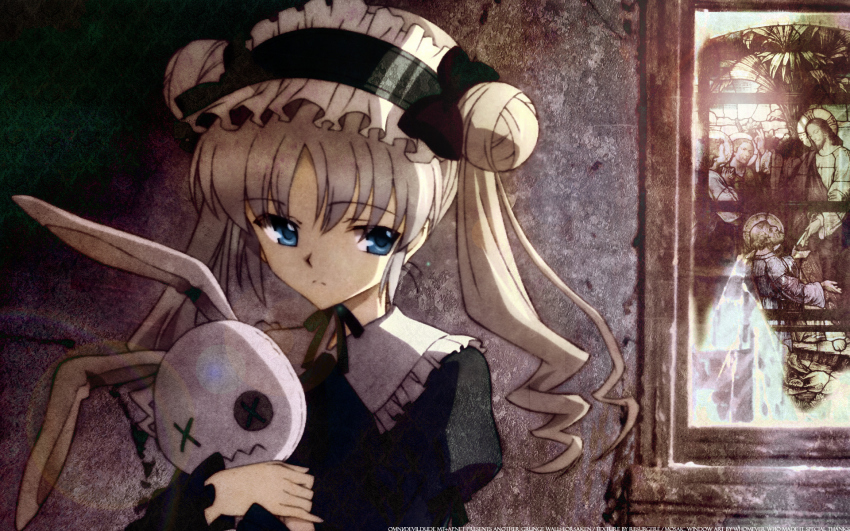 blonde_hair blue_eyes child christianity eyebrows frills headdress highres jesus kamikawa_mayuko lens_flare ribbon sola source_request toes