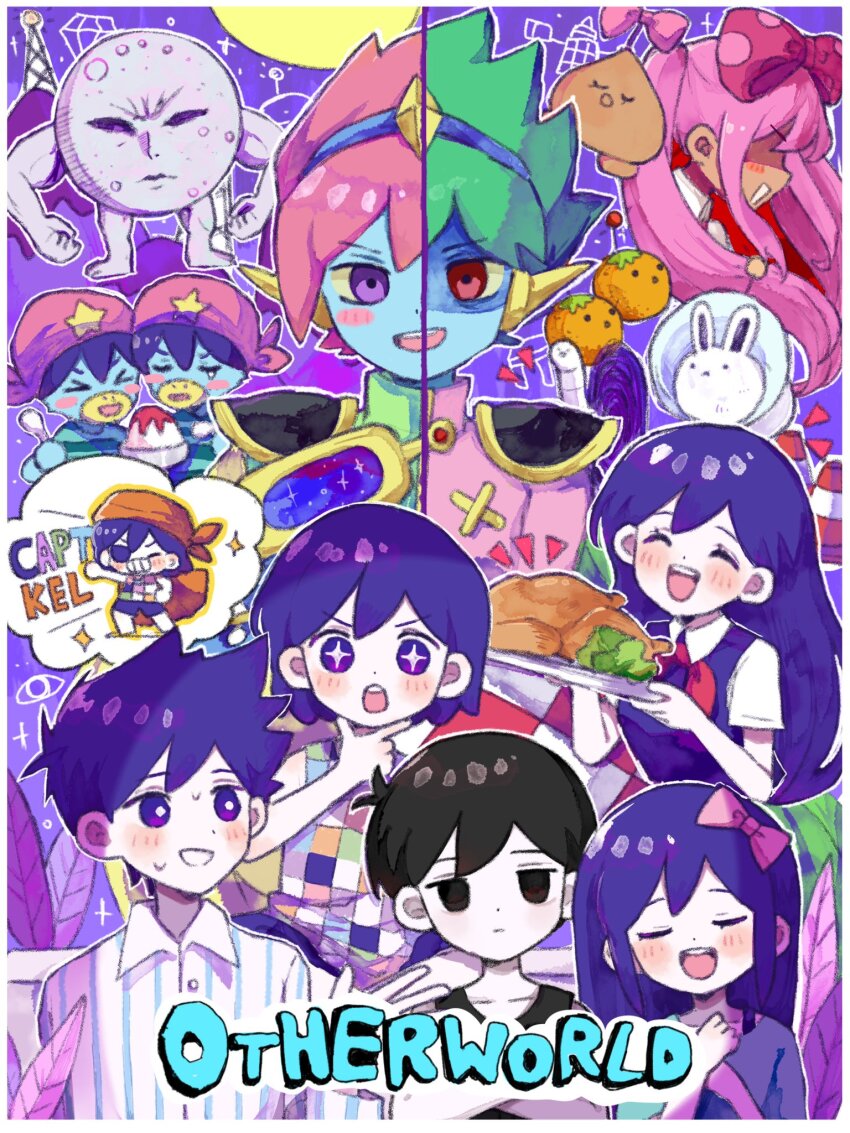 +_+ 3girls 6+boys aubrey_(headspace)_(omori) aubrey_(omori) black_eyes black_hair bow captain_spaceboy closed_mouth collarbone colored_skin english_text expressionless hair_bow hero_(headspace)_(omori) hero_(omori) highres kel_(headspace)_(omori) kel_(omori) long_hair mari_(headspace)_(omori) mari_(omori) mugi062 multiple_boys multiple_girls omori omori_(omori) open_mouth pink_bow pluto_(omori) purple_eyes purple_hair rosa_(omori) short_hair space_bunny_(omori) sweetheart_(omori) u.f.o._(omori) white_skin wormhole_(omori)
