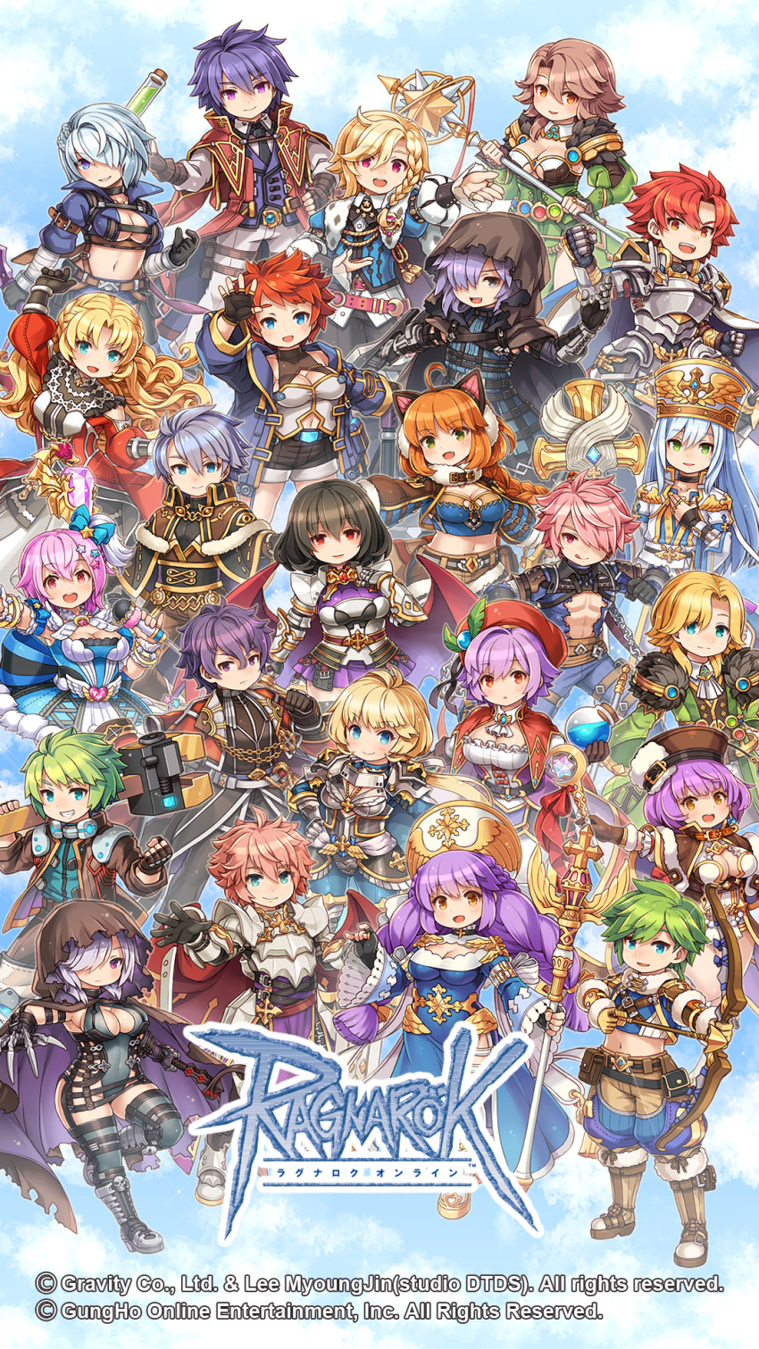 6+boys 6+girls :d abyss_chaser_(ragnarok_online) ahoge animal_ears animal_print arch_mage_(ragnarok_online) armor armored_boots arrow_(projectile) ascot ball_and_chain_(weapon) belt biolo_(ragnarok_online) black_belt black_coat black_gloves black_hair black_necktie black_pants black_shirt blonde_hair blue_bow blue_coat blue_dress blue_eyes blue_gemstone blue_hair blue_shirt blue_shorts boots bow bow_(weapon) bracelet braid breastplate breasts brooch brown_capelet brown_cloak brown_eyes brown_gloves brown_hair brown_jacket brown_pants brown_shorts cape capelet cardinal_(ragnarok_online) cat_ears chain claw_(weapon) cleavage cleavage_cutout clenched_hand cloak closed_mouth clothing_cutout coat collared_shirt copyright_name copyright_notice crop_top crosier dragon_knight_(ragnarok_online) drawing_bow dress elemental_master_(ragnarok_online) expressionless fake_animal_ears fang feet_out_of_frame fingerless_gloves frown full_body fur-trimmed_capelet fur-trimmed_sleeves fur_collar fur_trim gauntlets gem gloves green_dress green_eyes green_hair grey_leotard grin hair_bow hair_ornament hair_over_one_eye hair_over_shoulder hat hat_ornament highres holding holding_bow_(weapon) holding_microphone holding_staff holding_sword holding_weapon holding_wrench hood hood_up hooded_cloak imperial_guard_(ragnarok_online) inquisitor_(ragnarok_online) jacket jewelry juliet_sleeves leaf_hat_ornament leg_armor leopard_print leotard logo long_hair long_sleeves looking_at_viewer medium_breasts medium_hair meister_(ragnarok_online) microphone midriff miniskirt mitre multiple_boys multiple_girls navel necktie official_art official_wallpaper one_side_up open_clothes open_jacket open_mouth open_shirt orange_hair pants parted_bangs pauldrons pelvic_curtain pink_hair pouch puffy_sleeves purple_eyes purple_hair purple_vest ragnarok_online red_cape red_capelet red_coat red_eyes red_hair revealing_clothes shadow_cross_(ragnarok_online) shigatake shirt short_hair short_sleeves shorts shoulder_armor side_braid side_slit single_braid skirt smile staff star_(symbol) star_hair_ornament strapless strapless_dress sword thigh_boots troubadour_(ragnarok_online) trouvere_(ragnarok_online) twin_braids vambraces vest vial weapon white_ascot white_cape white_footwear white_hair white_pants white_shirt white_skirt white_vest wind_hawk_(ragnarok_online) wrench wrist_cuffs
