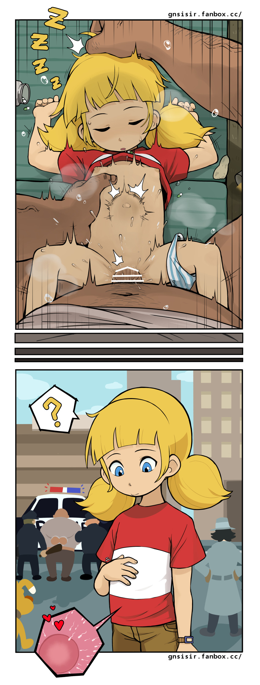 1girl 4boys ? absurdres age_difference arrest bar_censor blonde_hair blue_eyes blue_panties brown_shorts car censored closed_eyes closed_mouth clothes_lift cum cum_in_pussy detective dog drooling drugged fat fat_man fertilization functionally_nude gnsisir grabbing_another&#039;s_hair hairy hand_on_another&#039;s_chest hand_on_own_stomach heart height_difference hetero highres holding_another&#039;s_hair huge_penis impregnation impregnation_worry inspector_gadget loli looking_down lying medium_hair missionary motion_lines motor_vehicle multiple_boys multiple_views navel nipples on_back on_bed open_mouth ovum paid_reward_available panties panties_around_leg pedophile penis penny_(inspector_gadget) pill_bottle police police_car pov pov_crotch pov_hands pussy pussy_juice rape red_shirt rough_sex saliva sequential sex shirt shirt_lift shorts size_difference sleep_molestation sleep_sex sleeping sperm_cell spread_legs stomach_bulge striped_clothes striped_panties sweat twintails two-tone_panties two-tone_shirt underwear unworn_panties vaginal watch white_panties white_shirt