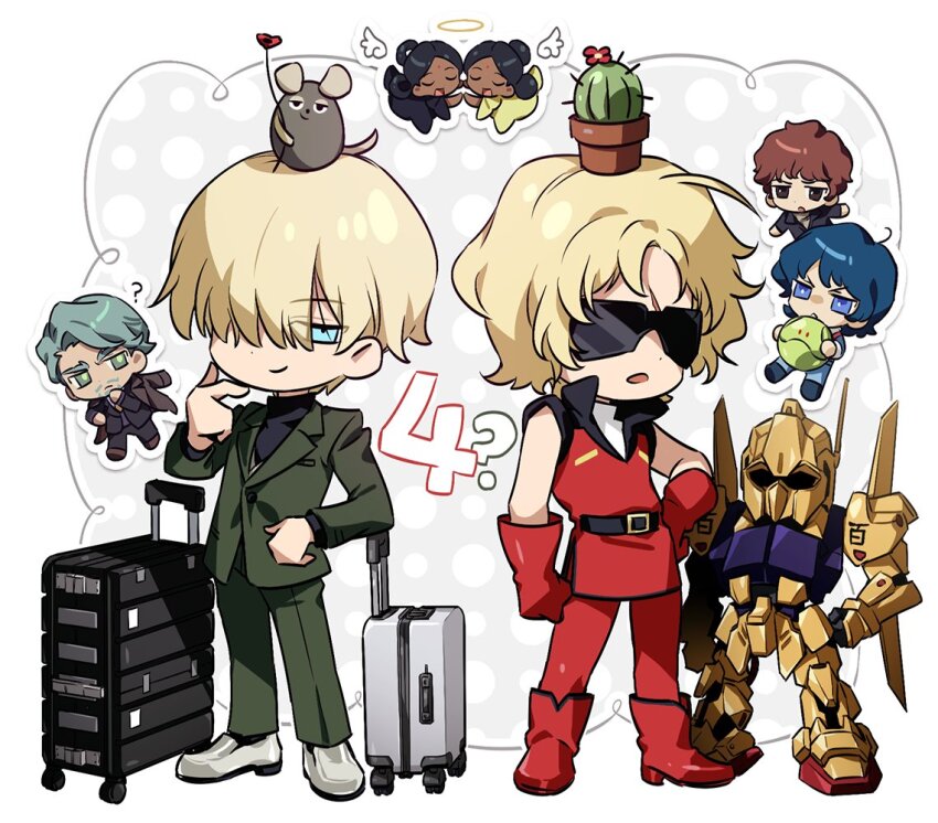 amuro_ray blonde_hair blue_eyes blue_hair brown_hair challia_bull char_aznable gloves gundam gundam_gquuuuuux haro hyaku_shiki jonburrrr kamille_bidan lalah_sune male_focus mecha mecha_pilot_suit military_uniform mobile_suit_gundam multiple_boys open_mouth quattro_bajeena robot science_fiction shirt short_hair zeta_gundam