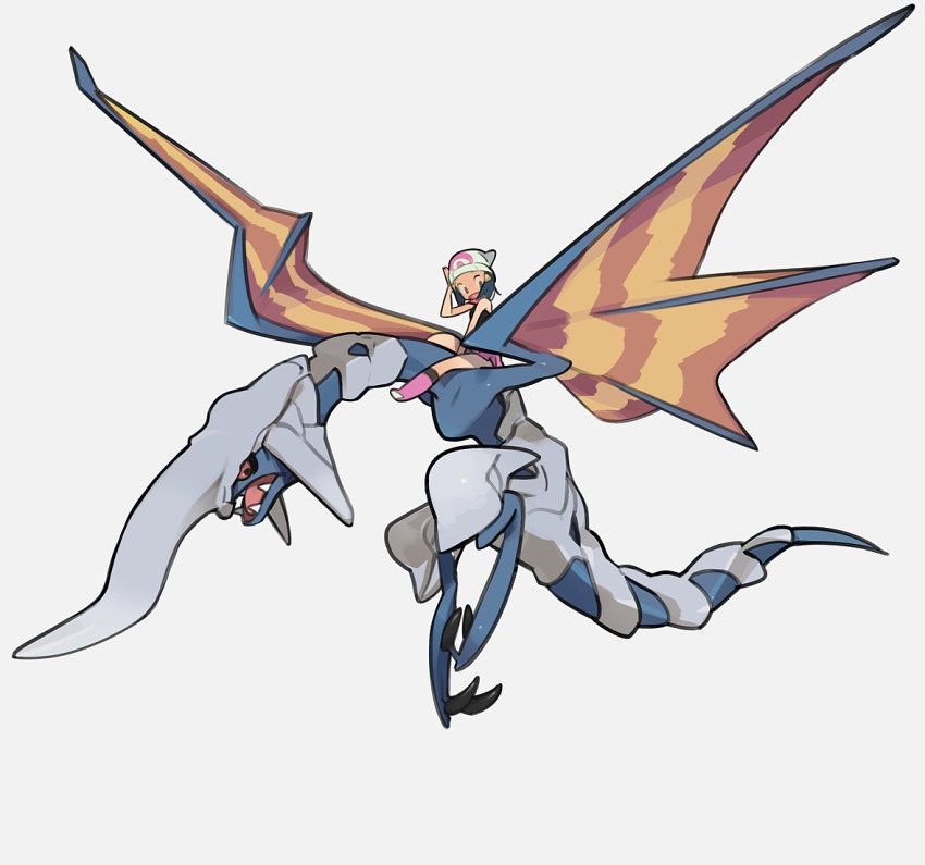 1girl amiami beanie blue_hair crossover dawn_(pokemon) dragon hat nintendo panzer_dragoon pokemon pokemon_dppt riding simple_background wings