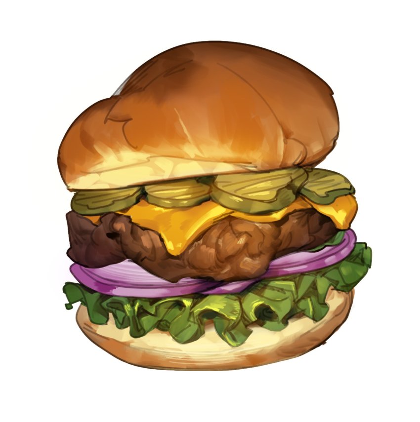 cheese food food_focus burger highres lettuce meat no_humans onion original pickle romana simple_background still_life symbol-only_commentary white_background